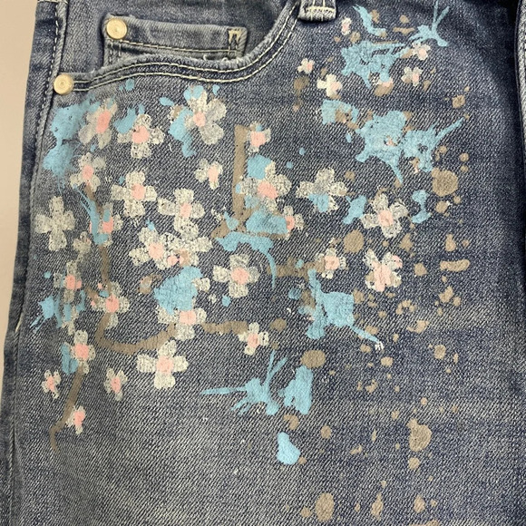 Clockhouse Super Skinny Jeans Distressed Faded Frayed Small Blue Painted Floral - Picture 6 of 14